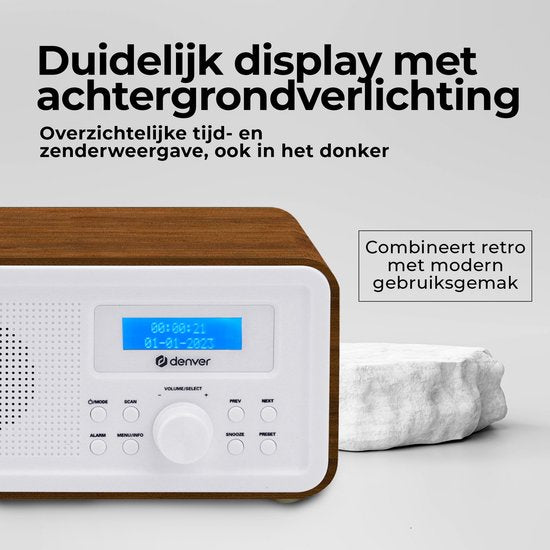 Denver DAB Radio - Retro Radio - FM Radio - Kitchen Radio - Portable Radio - Batteries & Mains - DAB30DW