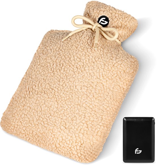 Bouillotte électrique - 3 étapes - Bouillotte - 10 000 mAh Powerbank - Manchette lavable - Bouillotte rechargeable - Teddy Beige - Saaf Comfort