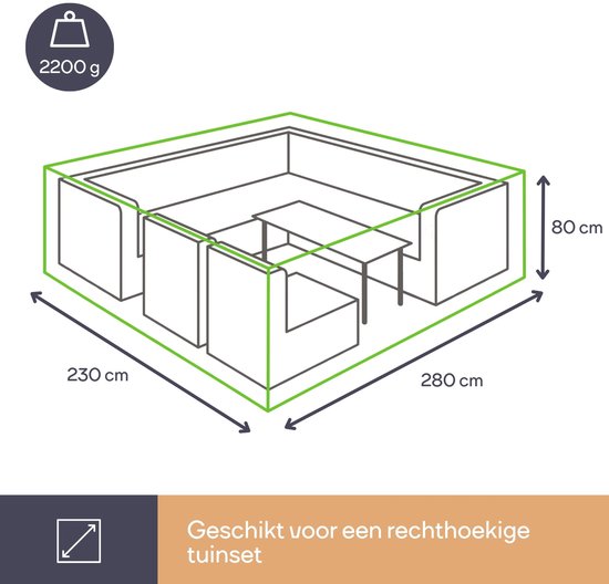 Perel Housse extérieure pour set de jardin, grise, rectangulaire, 280 cm x 230 cm x 80 cm