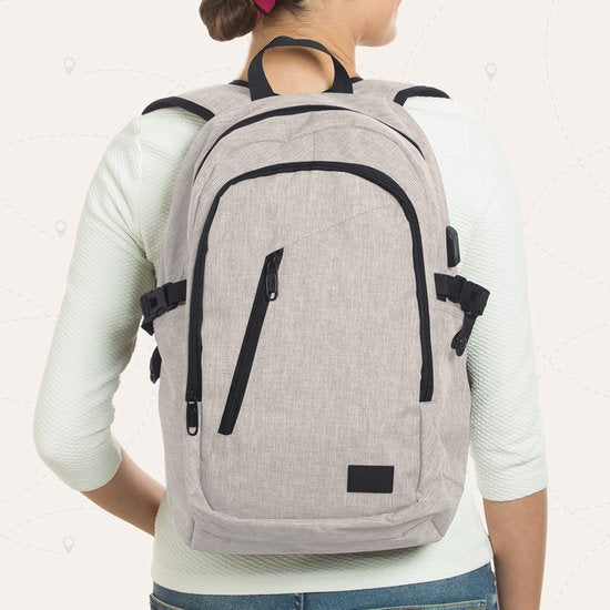 TRVLMORE Sac à dos - 25L - 15.6 Inch - Sac à dos pour ordinateur portable avec USB - Cartable - Homme et Femme - Sac Champagne