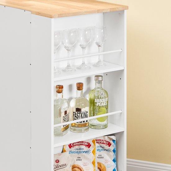 SoBuy Chariot de cuisine à roulettes - Armoire de cuisine avec plan de travail en bois d'hévéa, meuble de cuisine indépendant pour salle à manger et coin café 70 x 40 x 90 cm Blanc FKW132-WN