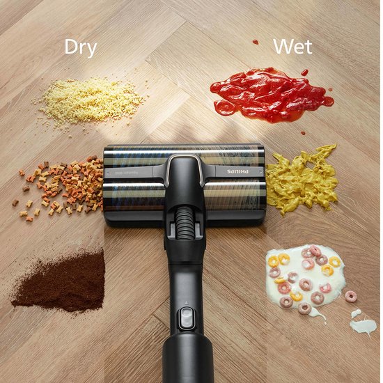 Philips - AquaTrio Cordless 9000 Series - Aspirateur et serpillière - Durée d'utilisation : 116 min - 2 piles incluses (25,2 V) - Sans sac et AquaSpin - Plastique et métal - Noir