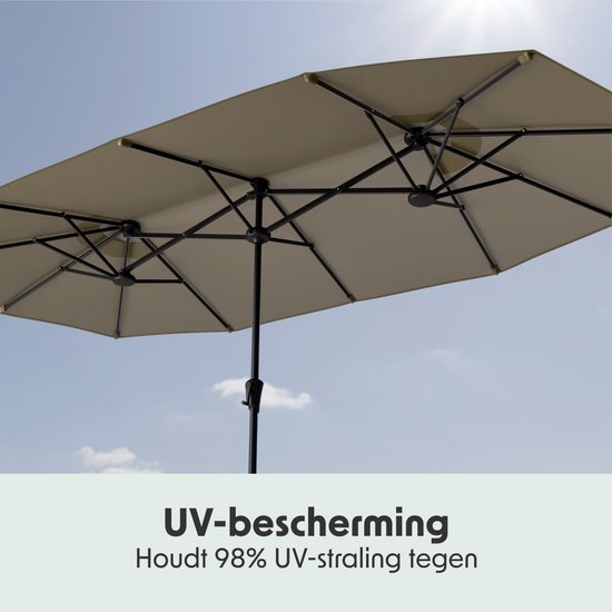 LifeGoods Parasol double - jardin - 220x400cm - jusqu'à 8 personnes - imperméable - UPF50+ - Taupe