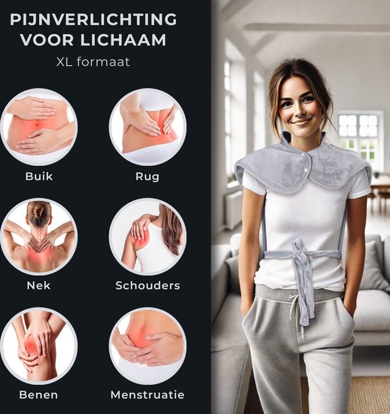 STAUS&BACH WarmWrap - Coussin chauffant électrique (100W) avec 9 réglages de température et de minuterie - Coussin chauffant 90 x 60 cm - Coussin chauffant pour la nuque, les épaules et le dos - Gris