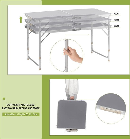 WOLTU table de camping table pliante table de jardin table de travail balcon hauteur réglable aluminium MDF gris CPT8122gr