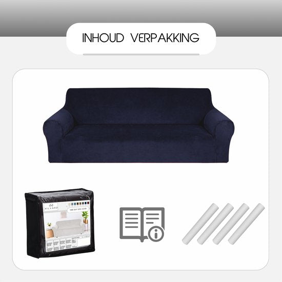 Hilvard - Housse de canapé 4 places - (230 - 275 cm) - Bleu foncé - Velours - Stretch - Housse de canapé - Housse de meuble - Contre les dommages et les taches - Housse de siège - Housse de siège