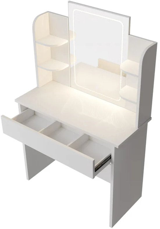 Coiffeuse Zoey - Miroir LED inclus - Blanc