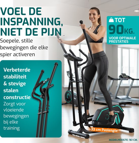 FITAGE Crosstrainer Low Noise - Crosstrainers avec Bluetooth Kinomap & Zwift - Fitness Trainer avec 24 programmes d'entraînement - Moniteur de fréquence cardiaque précis
