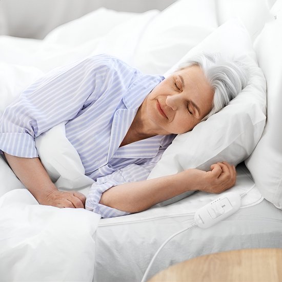 Couverture électrique Bloomfold - 150 x 80 cm - Lavable en machine - 1 personne - 3 niveaux - Couverture chauffante - Blanc/polyester
