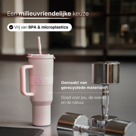 ONYX Bouteille à boire avec paille 1 litre - Bouteille d'eau pour enfants et adultes - Mug Thermos Mug de voyage en acier inoxydable - Buvette de motivation - Tasse à boire pour l'école - Rose bonbon