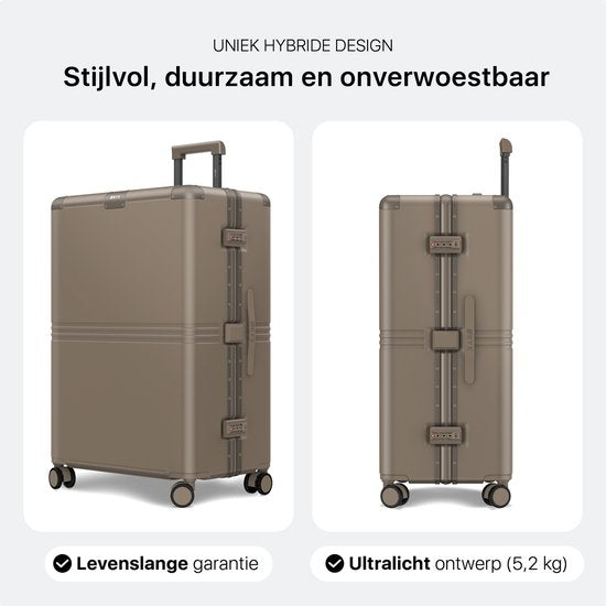 ONYX Hybrid Pro Check-in Suitcase Large 100 Litres - Polycarbonate recyclé et design sans fermeture éclair - Valise de voyage avec serrure TSA et roues pivotantes - Trolley léger avec compartiment pour ordinateur portable - Desert Clay