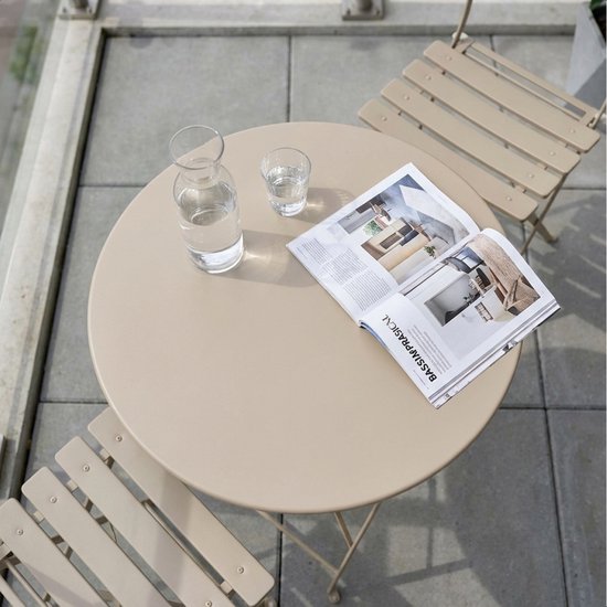 LifeGoods Set Bistro - Acier - 3 pièces - Set de jardin - Pliant - Set de balcon avec table - Résistant aux intempéries - Taupe