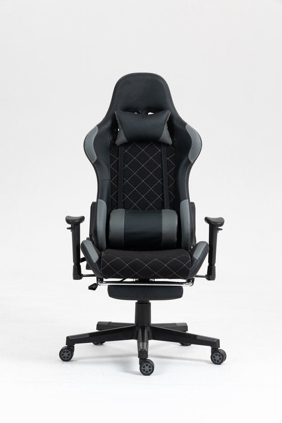 VDD Gaming - Chaise de jeu - Chaise de jeu avec repose-pieds - Chaise de jeu noire - Chaise de jeu - Chaise de bureau Gaming - Chaise de bureau ergonomique - Avec coussin de nuque et coussin de dossier réglable - Chaise de jeu avec repose-pieds - Chaise d
