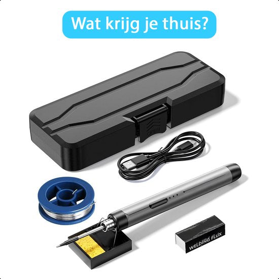 Tech Essentials Fer à souder sans fil - 8W - USB-C - avec étain - kit - soudure fine - stylo - batterie - set de soudure - gris
