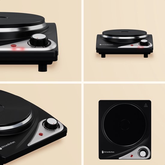 KitchenBrothers Table de cuisson électrique - 1 brûleur - pose libre - 7 niveaux de température - 1500W - Noir