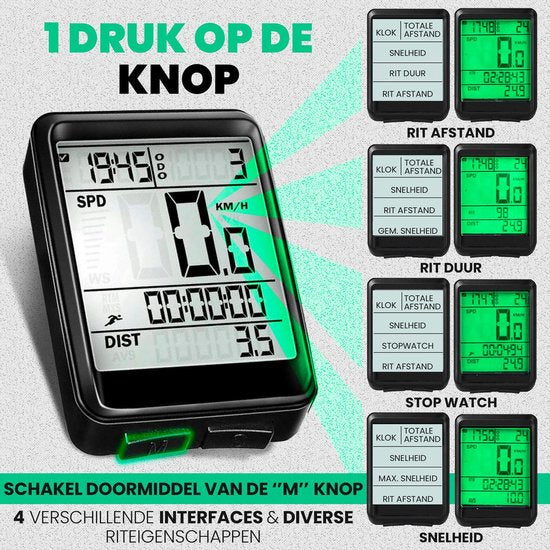 Strex Wireless Bike Computer - 17 Functions - Extra Large Screen - Wireless Bike Computer Wireless Waterproof - NL Manual