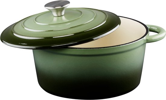alpina Casserole en fonte avec couvercle - Plaque de cuisson ⌀ 24 cm - Toutes sources de chaleur - Vert