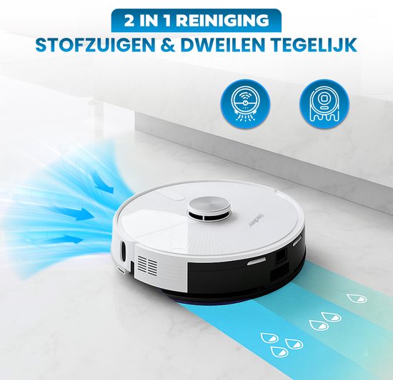 Redkey R10 Robot aspirateur avec fonction de nettoyage - Robot aspirateur avec station de charge - Robot aspirateur se vide automatiquement - Robot aspirateur - Robot nettoyeur - Robot nettoyeur - Blanc