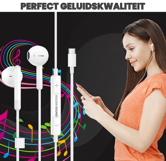 Écouteurs filaires Golden Sound - Écouteurs avec fil et microphone - Connexion USB-C