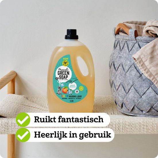 Détergent liquide Marcel's Green Soap - Grand paquet - Pêche et Jasmin - 3L - 69 lavages