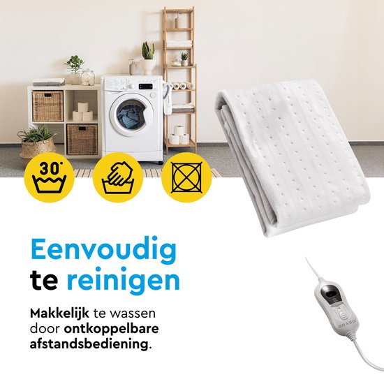 BRASQ Couverture électrique 150x80 cm - 1 personne - Couverture chauffante - 3 niveaux de chaleur - minuterie et télécommande - Couverture chauffante à économie d'énergie 60W