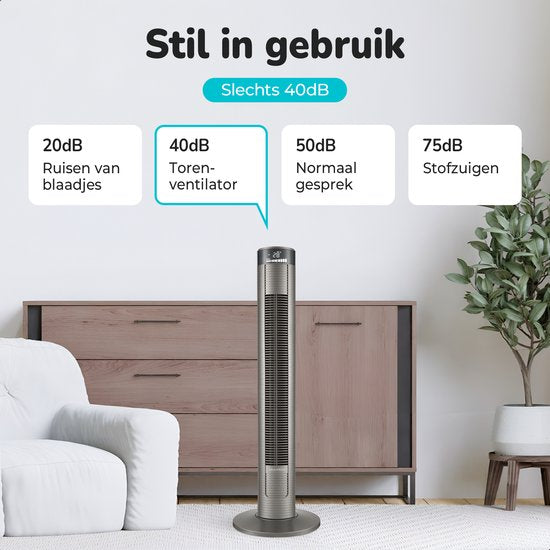 Ventilateur de tour Bloomfold - 38 pouces - Gris - Télécommande - Mode veille - Minuterie 12 heures - Affichage LED complet