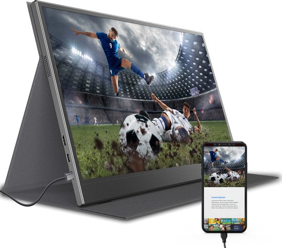 Moniteur portable Denver - Full HD - 15,6" - Moniteur portable - Étui en cuir - HDMI - USB-C - PMO15604