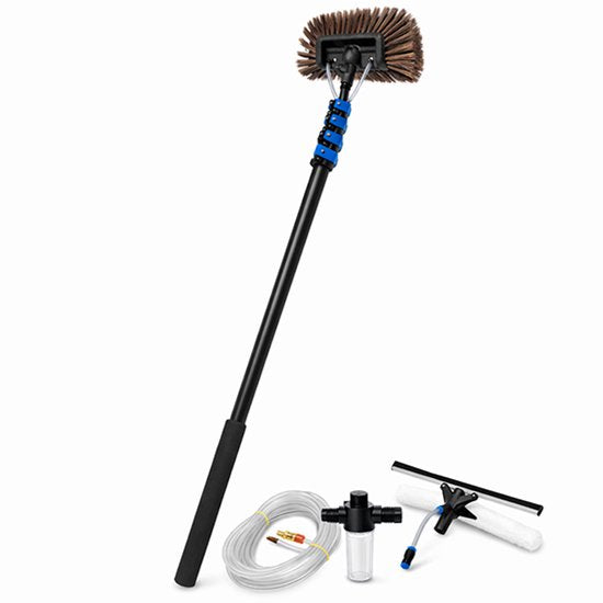 Balai télescopique Nexxt 6.5m - Grande tête de brosse - Lave-vitre télescopique - Brosse de lavage avec manche télescopique - Distributeur de savon