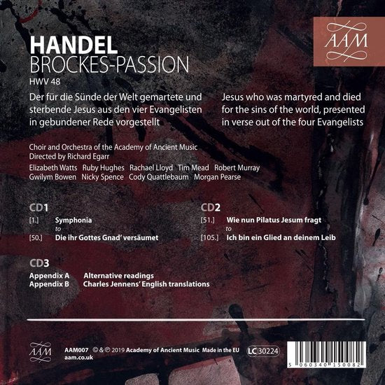 Academy Of Ancient Music, Richard Egarr - Haendel : Brockes-Passion (3 CD)