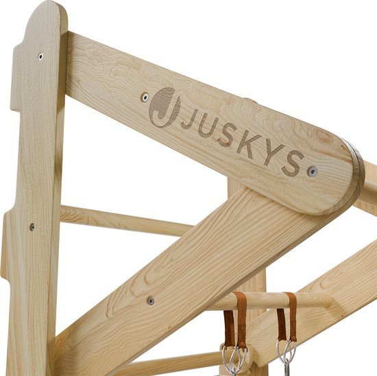 Juskys - Support mural pour enfants - 62 x 210 x 57 cm - naturel et bois - avec échelle de corde et anneaux tournants - Support d'escalade d'intérieur pour la chambre - favorise la motricité et la force