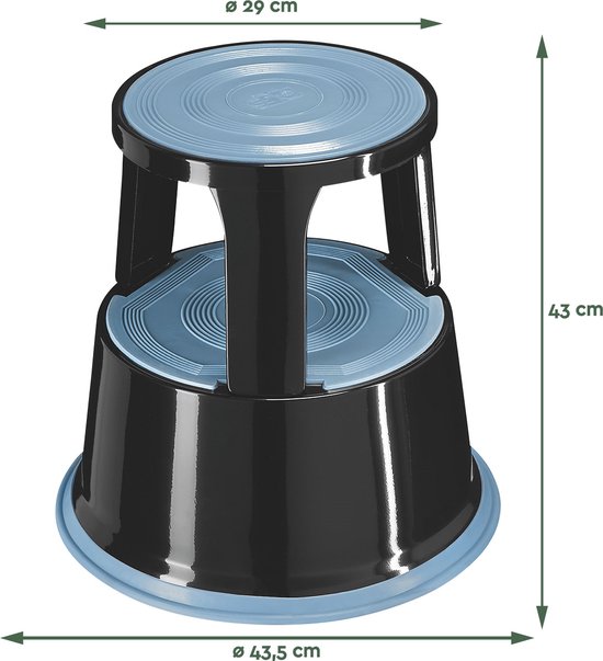 BRASQ Tabouret de marche Premium Noir - Capacité 150 kg - Tabouret de marche - Pied d'éléphant - Tabouret de bureau - Escalator - Tabouret - Métal