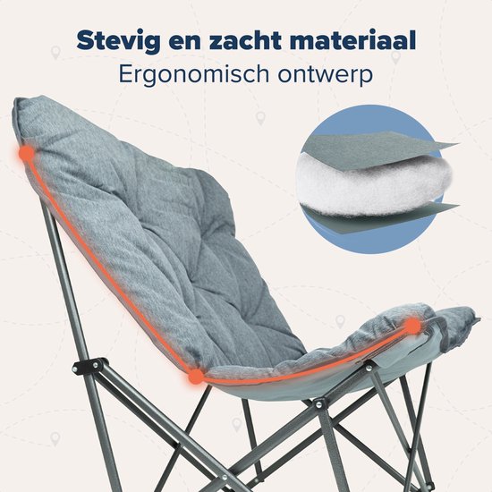TRVLMORE Chaise de camping - Pliable - Sac de transport inclus - Chaise de camping - Chaise papillon - Capacité de charge 136 kg - Gris