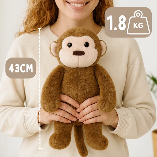 Coopley Weighted Soft Toy 2Kg - Jouet souple lesté - Andy Monkey - Animal en peluche lesté - Jouet sensoriel - Pour enfants et adultes - Marron - Avec sac de rangement en toile