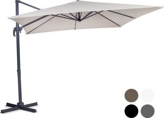 Parasol flottant VONROC Premium Pisogne 300x300cm - Base transversale et housse de protection incluses - carré - Rotation 360° - Inclinaison - Toile résistante aux UV - Beige