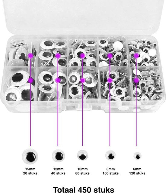 Faas Wiggle Eyes - 450 pièces - Yeux autocollants pour loisirs créatifs - Artisanat pour enfants - Différentes tailles