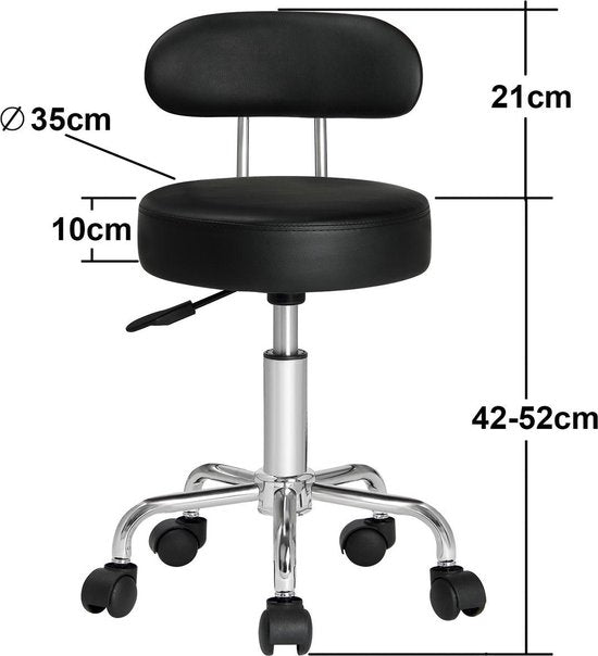 Tabouret pivotant Casaria avec dossier - Hauteur d'assise réglable 46 - 60 cm