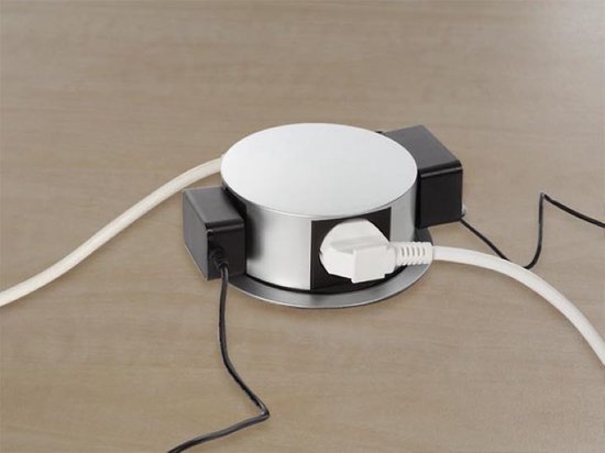 Perel Pop-up socket, 4 prises avec broche de mise à la terre (type E), trou de montage 121 mm, usage intérieur, noir/gris