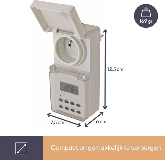 Perel Minuterie hebdomadaire, numérique, 230 V, 32 A, 3600 W, IP44, pour usage extérieur, mise à la terre française type E, blanc