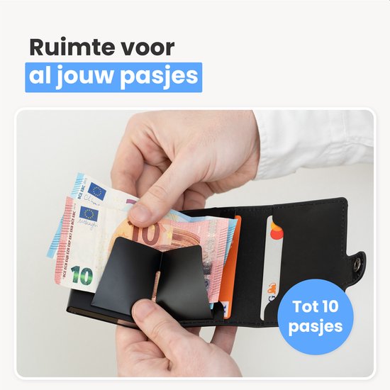 LUFT Porte-cartes pour 10 cartes Cuir - Sécurisé - Extensible - Protection RFID - Carte - Portefeuille - Aluminium - Homme - Pour hommes et femmes - Porte-cartes - Noir