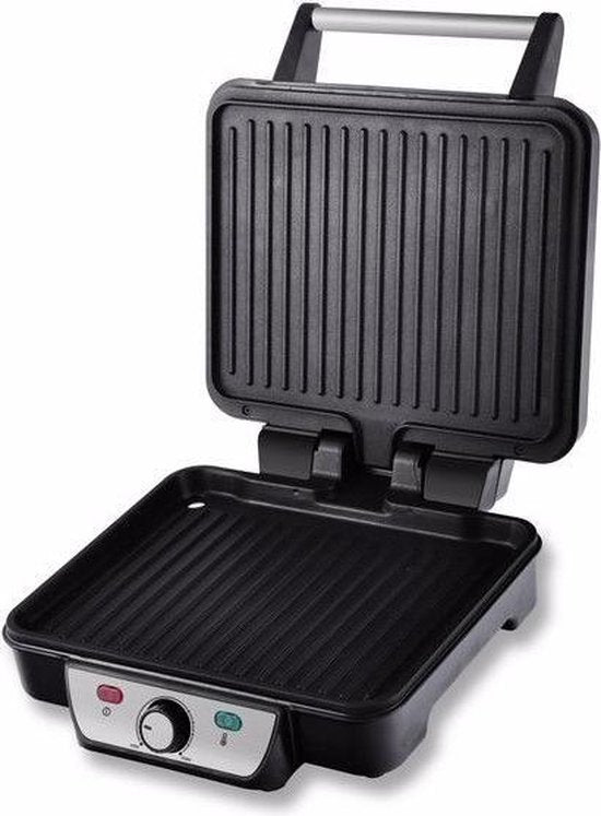 Inventum CG618 - Gril de contact - Gril de table - Surface de gril 28 x 23 cm - Sans PFAS - Revêtement antiadhésif - 1800 watts - acier inoxydable/noir