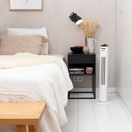 Ventilateur de tour 79 cm - 3 vitesses - Fonction minuterie - Oscillant - Silencieux et compact - Tristar VE-5806 - Blanc