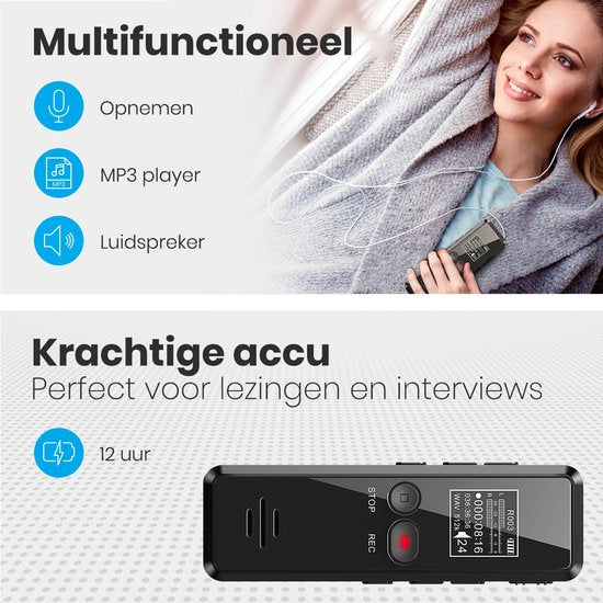Auronic Enregistreur vocal numérique - Dictaphone - Stockage 8GB - Réduction de bruit - Rechargeable par USB - Ecoute clandestine - Noir