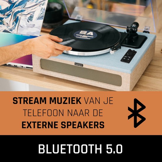 Lenco Record Player avec Bluetooth - Quatre haut-parleurs intégrés 40W RMS - LS-440BUBG - Bleu Gris