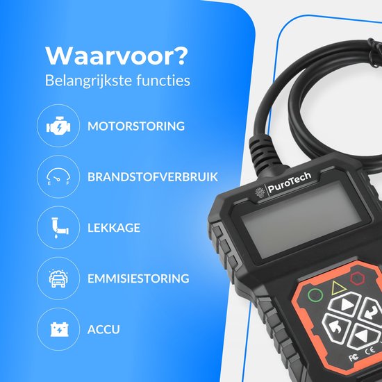 Scanner OBD2 - PuroTech - Diagnostic voiture - Lecture et suppression de codes défaut - Compatible véhicules dès 2000 - Écran LCD - Noir/Orange