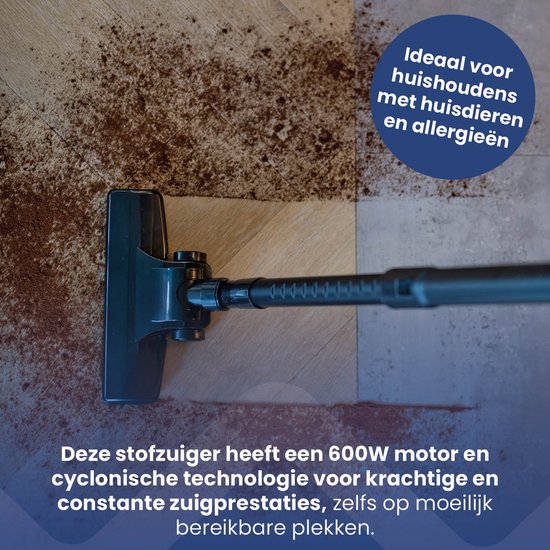 Nexxt 3-in-1 Aspirateur filaire avec manche télescopique et aspirateur à main - Aspirateur à manche extensible avec technologie cyclonique - Filtre HEPA - 600 watts