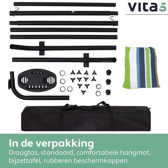 Hamac Vita5 avec support - 2 personnes - Porte-gobelet inclus - 205kg de poids - Vert/Bleu