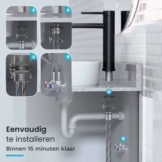 Mirlux Robinet de lavabo noir - Mélangeur de lavabo salle de bain - Robinet de lavabo - Robinet de lavabo / WC - Robinet - Robinet d'eau froide et chaude - Robinet de toilette eau froide et chaude