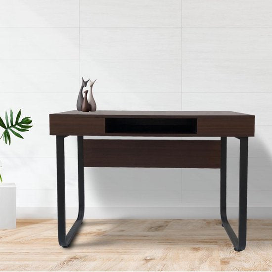 Bureau ordinateur table Sturdy - laptop desk - industrial vintage - black metal brown wood