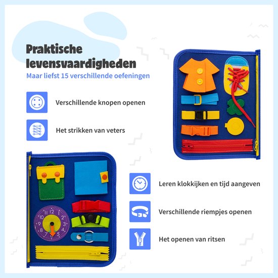 MontiPlay® Montessori Toys - Jouets sensoriels - Tableau d'activités - Tableau d'occupation - Livre d'activités Montessori pour la maison - Educatif - Jouets sensoriels - Bleu