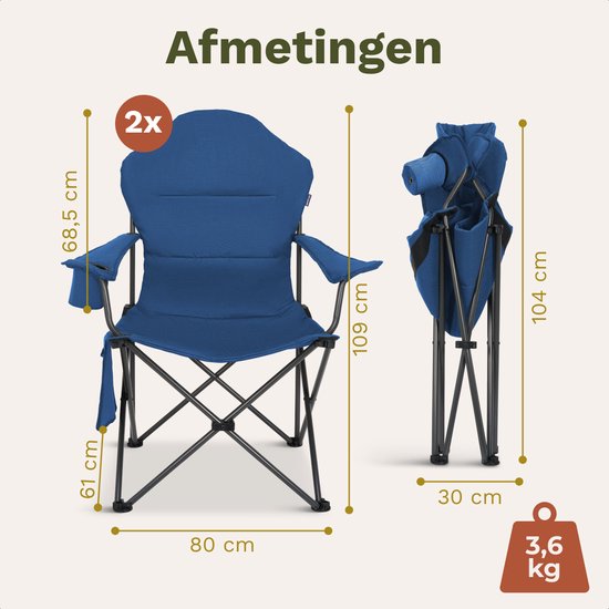 TRVLMORE Chaises de camping XXL - pliables - 2-Pack - Capacité de charge 160KG - Sac de transport inclus - Chaise pliante - Chaise de pêche - Chaise de camping - Chaise pliante - Bleu